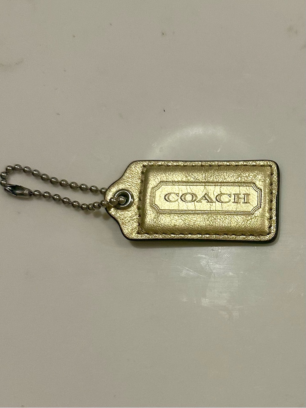 Coach Metallic Gold Leather Hang Tag 2.5” Bag Charm Replacement Ball Chain